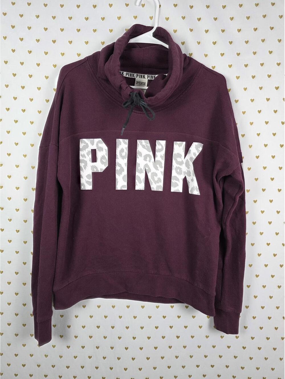 Victorias Secret Pink Cheetah Logo Leopard Reflective Cowl Sweater Slouchy SMALL